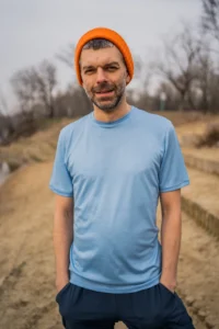 T-shirt z wełny merino męski niebieski