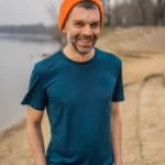 T-shirt z wełny merino męski petrol