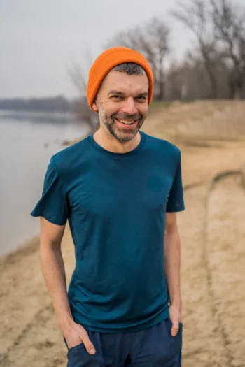 T-shirt z wełny merino męski petrol