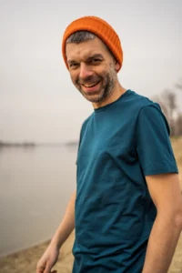 T-shirt z wełny merino męski petrol