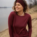 Koszulka z wełny merino z długim rękawem damska bordowa