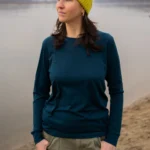 Koszulka z wełny merino z długim rękawem damska petrol