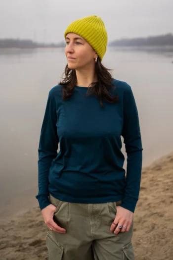 Koszulka z wełny merino z długim rękawem damska petrol