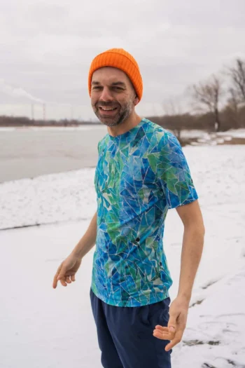 T-shirt z wełny merino męski gorpcore blue