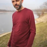 Koszulka z wełny merino z długim rękawem męska bordowa Koszulka z wełny merino z długim rękawem męska bordowa