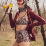 Bielizna z wełny merino damska w panterkę: stanik i wysokie majtki bokserki