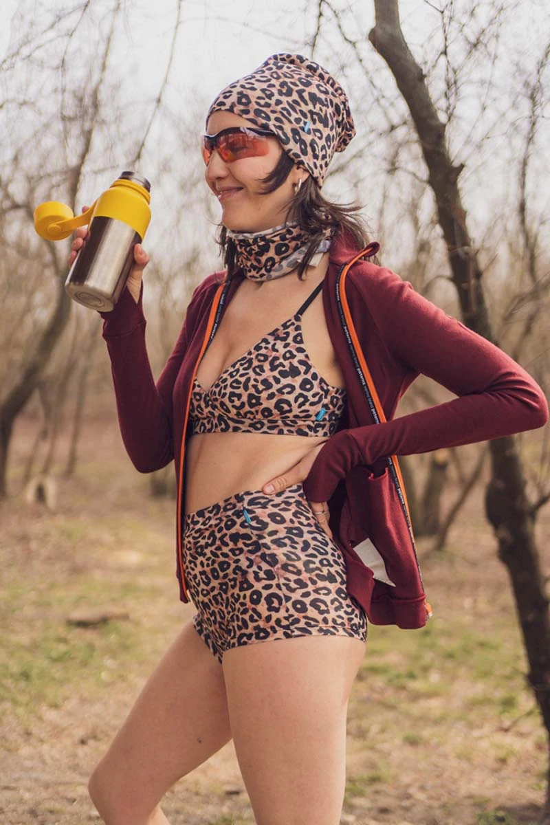 Bielizna z wełny merino damska w panterkę: stanik i wysokie majtki bokserki