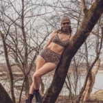 Bielizna z wełny merino damska w panterkę: stanik i wysokie majtki bokserki