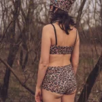 Bielizna z wełny merino damska w panterkę: stanik i wysokie majtki bokserki