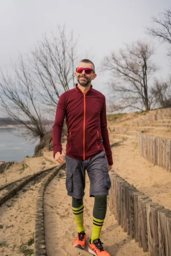 Bluza z wełny merino sportowa męska bordowa