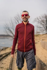 Bluza z wełny merino sportowa męska bordowa