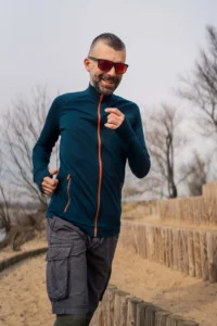 Bluza z wełny merino sportowa męska petrol