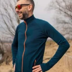 Bluza z wełny merino sportowa męska petrol