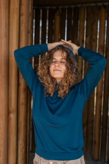 Bluza z wełny merino damska hoodie petrol