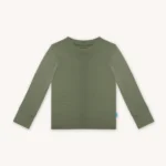 Koszulka z wełny merino dla dzieci z długim rękawem zgaszona oliwka
