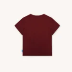 T-shirt dziecięcy z wełny merino w kolorze bordowym. Tył koszulki