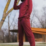 Spodnie z wełny merino dresowe męskie bordowe