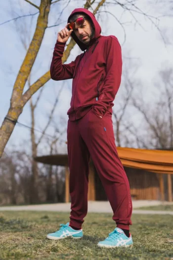 Spodnie z wełny merino dresowe męskie bordowe