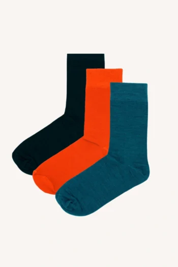 Trzypak: skarpetki z wełny merino czarne, petrol, pomarańczowe