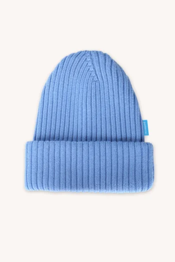 Czapka z wełny merino ściągaczowa jasnoniebieska