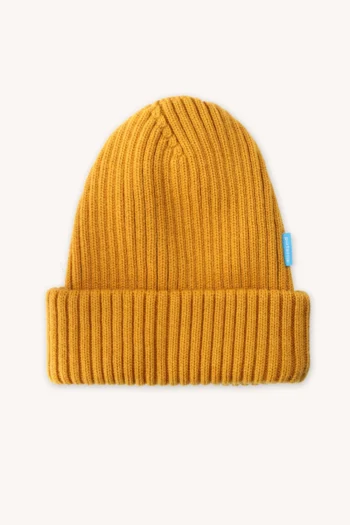 Czapka z wełny merino ściągaczowa miodowa