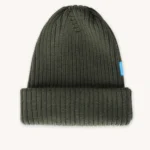 Czapka z wełny merino ściągaczowa oliwkowa