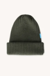 Czapka z wełny merino ściągaczowa oliwkowa
