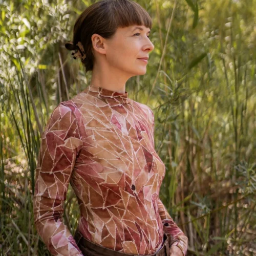 Koszulka z wełny merino ze stójką active damska ginger gorpcore