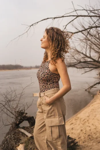 Tanktop z wełny merino damski panterka