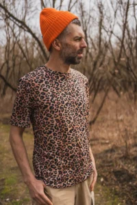 T-shirt z wełny merino męski panterka