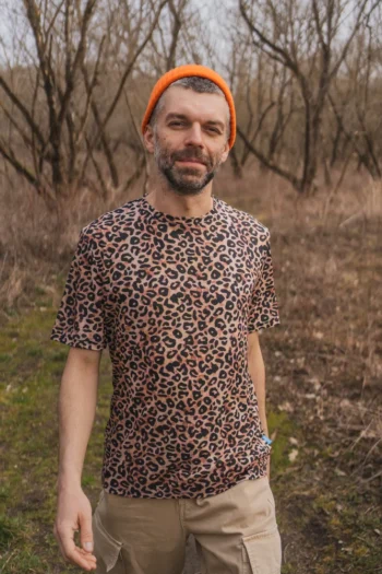 T-shirt z wełny merino męski panterka