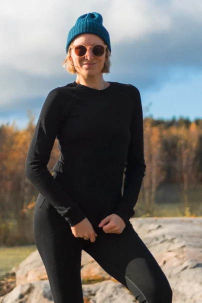 Bielizna termoaktywna z wełny merino 100% damska góra czarna