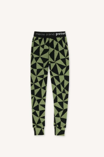 Legginsy termoaktywne z wełny merino 100% dla dzieci w oliwkowe trójkąty