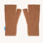 Rękawiczki mitenki bez palców z wełny merino karmelowe