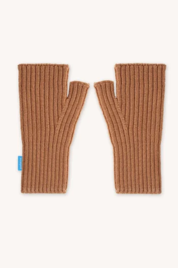 Rękawiczki mitenki bez palców z wełny merino karmelowe