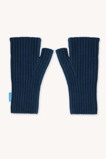 Rękawiczki mitenki bez palców z wełny merino petrol