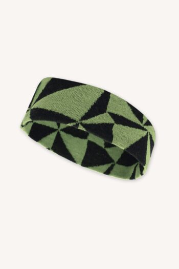 Opaska z wełny merino termoaktywna w oliwkowe trójkąty