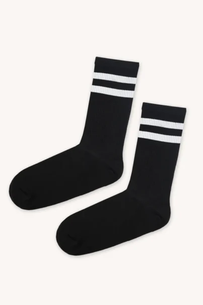Trzypak: skarpety trekkingowe merino z paskami czarne