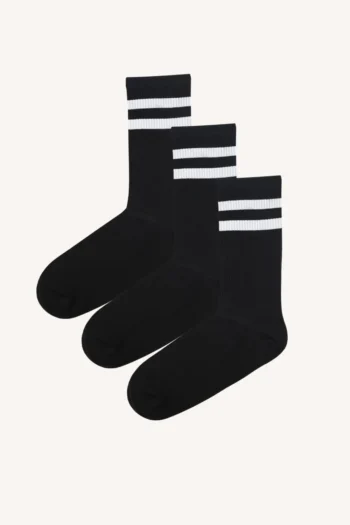 Trzypak: skarpety trekkingowe merino z paskami czarne