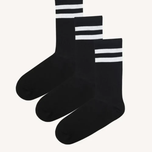 Trzypak: skarpety trekkingowe merino z paskami czarne