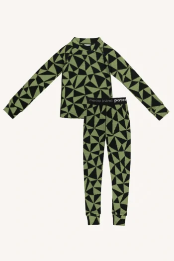 Dwupak: Bielizna termoaktywna dla dzieci góra i legginsy w oliwkowe trójkąty