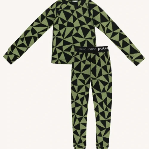 Dwupak: Bielizna termoaktywna dla dzieci góra i legginsy w oliwkowe trójkąty