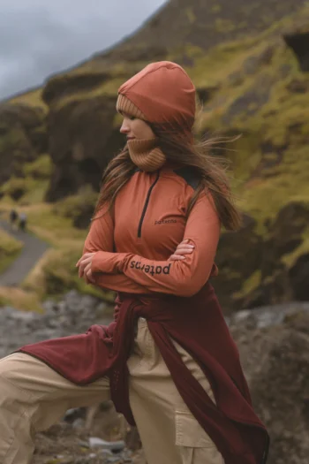 Bluzka z wełny merino trekkingowa damska ceglana