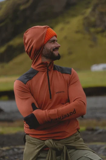 Bluzka z wełny merino trekkingowa męska ceglana