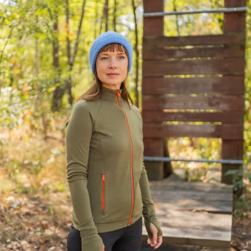 Bluza z wełny merino sportowa damska oliwkowa Bluza z wełny merino sportowa damska oliwkowa