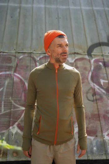 Bluza z wełny merino sportowa męska oliwkowa