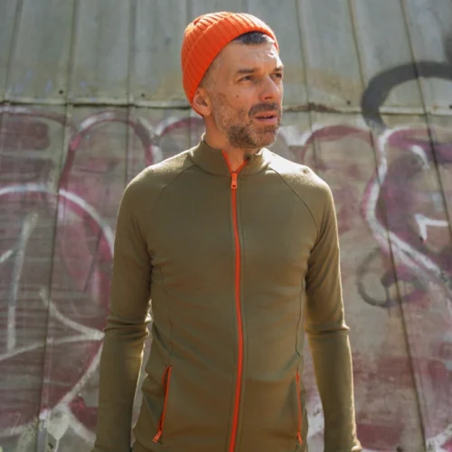 Bluza z wełny merino sportowa męska oliwkowa