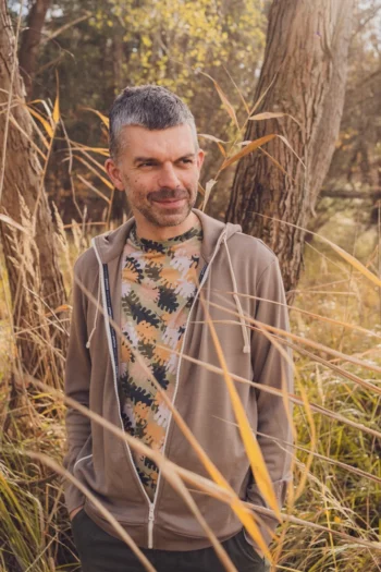 Bluza z wełny merino męska rozpinana z kapturem mocha