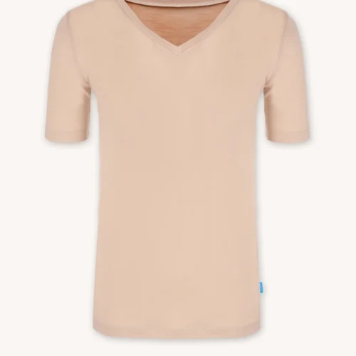 Koszulka pod koszulę 100% merino z dekoltem V męska cielista