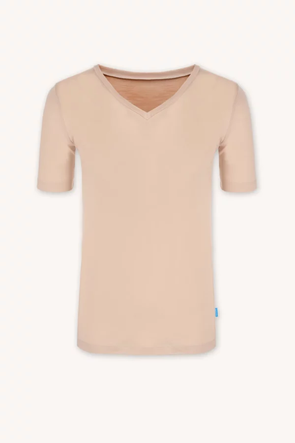 Koszulka pod koszulę 100% merino z dekoltem V męska cielista